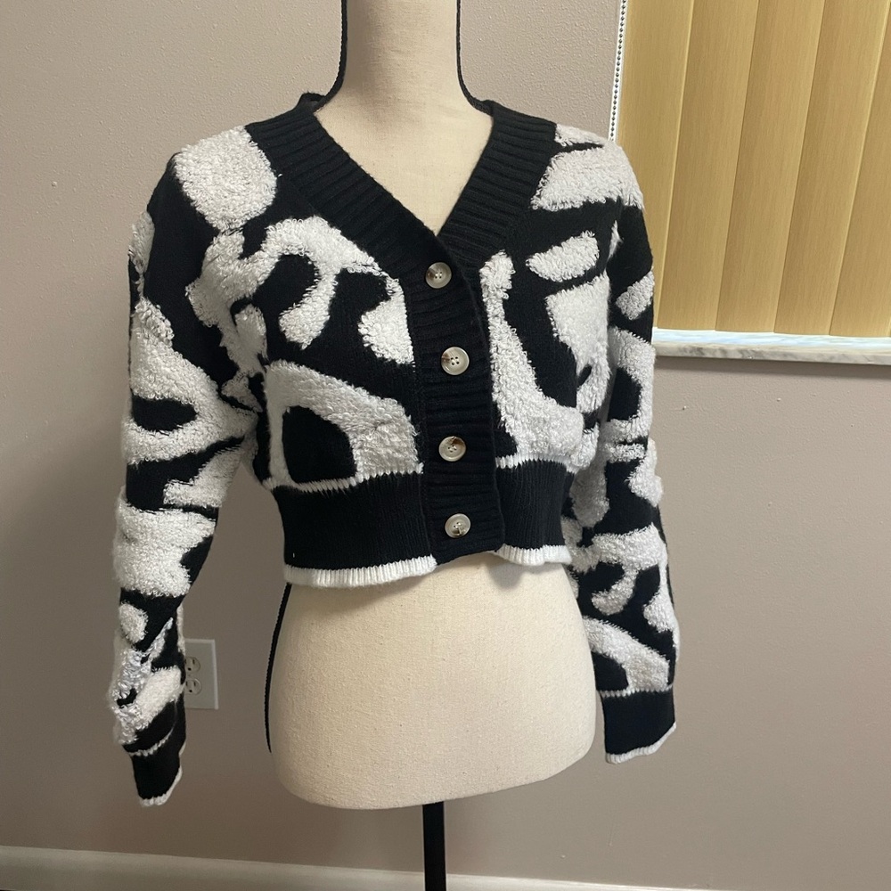Daisy Black and White Cardigan Sweater
